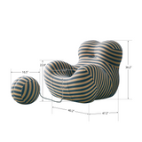 WEHOMZ Modern Striped Lounge Chair & Ottoman Set, Foam Cushion, Red or Blue