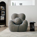 WEHOMZ Modern Striped Lounge Chair & Ottoman Set, Foam Cushion, Red or Blue