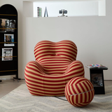 WEHOMZ Modern Striped Lounge Chair & Ottoman Set, Foam Cushion, Red or Blue