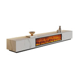 Modern Electric Fireplace TV Stand with Wood Storage, 2 Drawers, Solid Wood & Rock Panel, White/Black