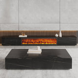 Modern Electric Fireplace TV Stand with Wood Storage, 2 Drawers, Solid Wood & Rock Panel, White/Black