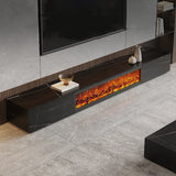 Modern Electric Fireplace TV Stand with Wood Storage, 2 Drawers, Solid Wood & Rock Panel, White/Black
