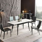 Modern Extendable Marble Dining Table 4-8 Seats Rectangle Sintered Stone Top & Carbon Steel Legs