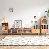 WEHOMZ Burlywood Extendable TV Stand with Sliding Glass Doors & Solid Wood Media Console