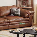 Vintage Brown Faux Leather Sofa with Wooden Frame & Soft Cushions