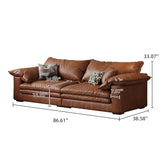 Vintage Brown Faux Leather Sofa with Wooden Frame & Soft Cushions