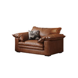 Vintage Brown Faux Leather Sofa with Wooden Frame & Soft Cushions