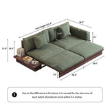 WEHOMZ Wood Frame Sofa Bed, Reversible Armrests & Storage, Corduroy/Linen Blend