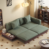 Floor Platform Wood Frame Sofa Bed – Reversible Armrests, Corduroy or Linen-Blend Upholstery