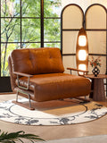 Caramel Eco-Leather Foldable Sofa Bed – Convertible 4-in-1 Chair, Chaise & Bed