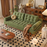 WEHOMZ French Vintage Tech Velvet Sofa in Green & White - Retro Design with Solid Wood Frame