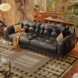 French Vintage Leather Sofa in Black & Brown - Luxurious Comfort with Top-Grain Leather