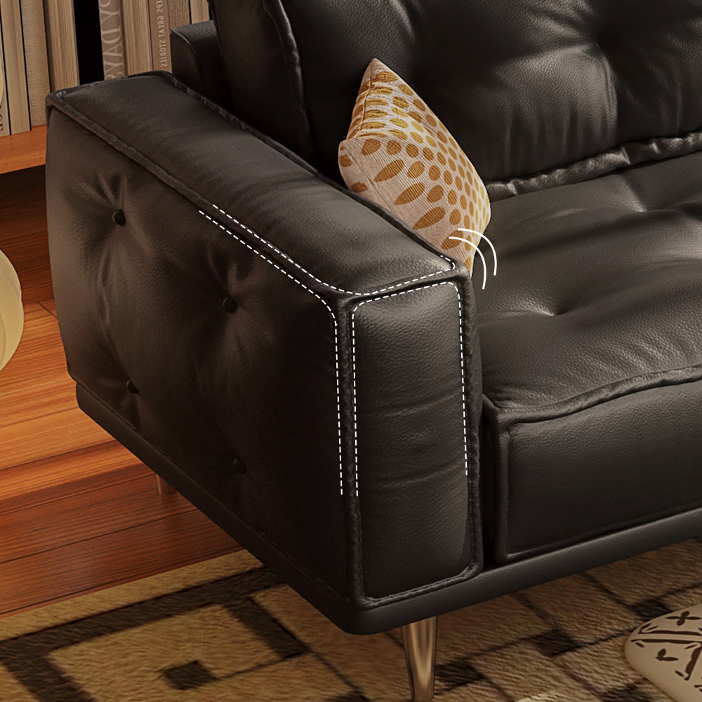 French Vintage Leather Sofa in Black & Brown - Luxurious Comfort with Top-Grain Leather