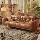 French Vintage Leather Sofa in Black & Brown - Luxurious Comfort with Top-Grain Leather