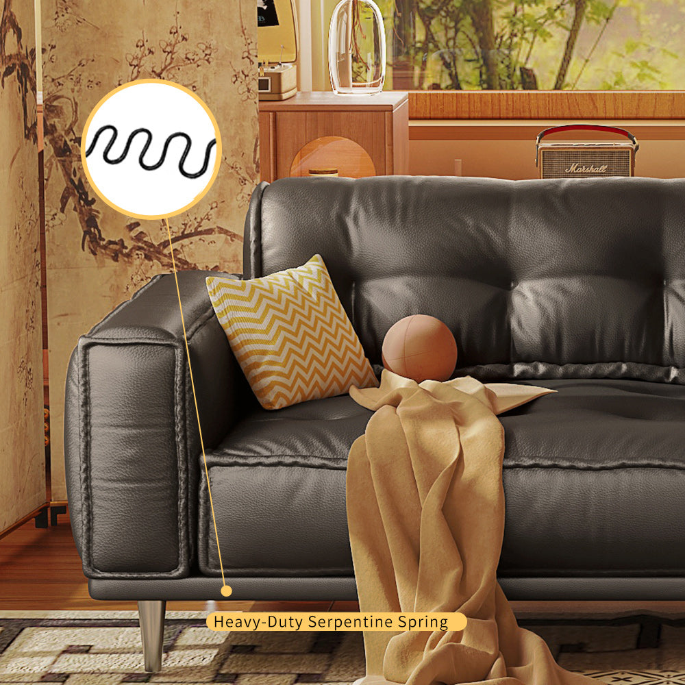 French Vintage Leather Sofa in Black & Brown - Luxurious Comfort with Top-Grain Leather