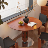 WEHOMZ French Vintage Round Foldable Dining Table with Solid Wood & Stainless Steel