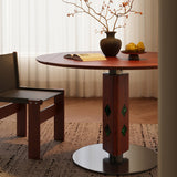 WEHOMZ French Vintage Round Foldable Dining Table with Solid Wood & Stainless Steel
