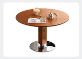 WEHOMZ French Vintage Round Foldable Dining Table with Solid Wood & Stainless Steel