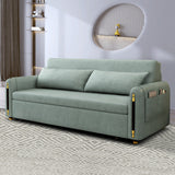 Modern Green Convertible Sofa Bed with Storage Pocket & Metal Legs