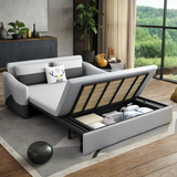 Grey Cotton Linen Pull Out Sofa Bed with Storage Chaise & Soft Seating