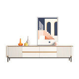 Sintered Stone & MDF Modern TV Stand in Beige with Storage Drawers & Shelves