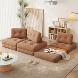 Beige & Brown Convertible Modular Floor Couch in Corduroy Velvet