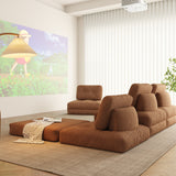 Beige & Brown Convertible Modular Floor Couch in Corduroy Velvet