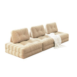 Beige & Brown Convertible Modular Floor Couch in Corduroy Velvet