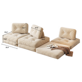 Beige & Brown Convertible Modular Floor Couch in Corduroy Velvet