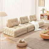 Beige & Brown Convertible Modular Floor Couch in Corduroy Velvet