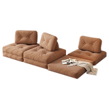 Beige & Brown Convertible Modular Floor Couch in Corduroy Velvet