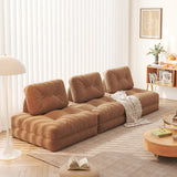 Beige & Brown Convertible Modular Floor Couch in Corduroy Velvet