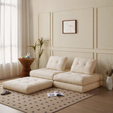 Beige & Brown Convertible Modular Floor Couch in Corduroy Velvet