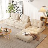 Beige & Brown Convertible Modular Floor Couch in Corduroy Velvet