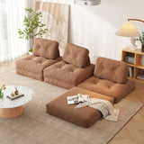 Beige & Brown Convertible Modular Floor Couch in Corduroy Velvet