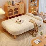 Japandi Loveseat Folding Sofa Bed in Cream White & Green - Corduroy Fabric & Ash Wood Base