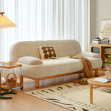 Japandi Loveseat Folding Sofa Bed in Cream White & Green - Corduroy Fabric & Ash Wood Base