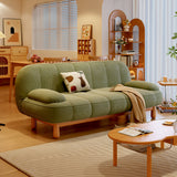 Japandi Loveseat Folding Sofa Bed in Cream White & Green - Corduroy Fabric & Ash Wood Base