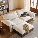 Japandi Pull-Out Sofa Bed in Corduroy, Linen & Woven Cotton-Linen