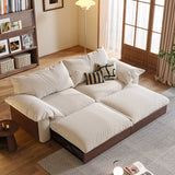Japandi Pull-Out Sofa Bed in Corduroy, Linen & Woven Cotton-Linen