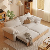 Japandi Pull-Out Sofa Bed in Corduroy, Linen & Woven Cotton-Linen