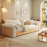 Japandi Pull-Out Sofa Bed in Corduroy, Linen & Woven Cotton-Linen