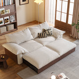 Japandi Pull-Out Sofa Bed in Corduroy, Linen & Woven Cotton-Linen