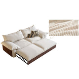 Japandi Pull-Out Sofa Bed in Corduroy, Linen & Woven Cotton-Linen