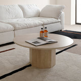 WEHOMZ Japandi Round Coffee Table - Beige Travertine & Sintered Stone Options