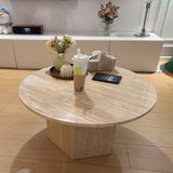 WEHOMZ Japandi Round Coffee Table - Beige Travertine & Sintered Stone Options