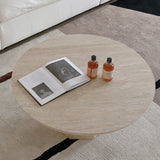 WEHOMZ Japandi Round Coffee Table - Beige Travertine & Sintered Stone Options