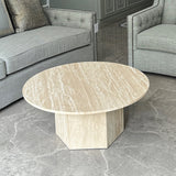 WEHOMZ Japandi Round Coffee Table - Beige Travertine & Sintered Stone Options