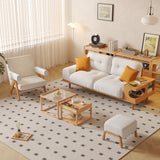 Japandi Style Beige Sofa with Wooden Base & Integrated Cat Den
