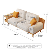 Japandi Style Beige Sofa with Wooden Base & Integrated Cat Den